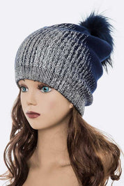 Women's Snug Fit Metallic Cashmere Beanie with Detachable Pom Pom