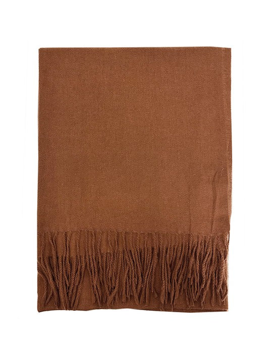 Unisex Plain Woolen Fringed Edge Scarf