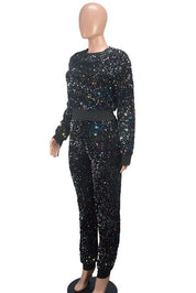 Women's Long Sleeve Sequin Two-Piece Pant Set