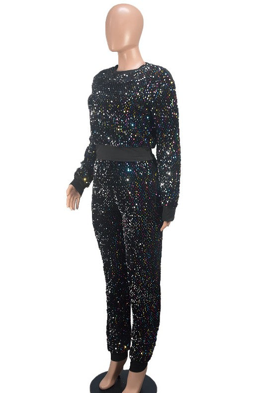 Women's Long Sleeve Sequin Two-Piece Pant Set