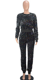 Women's Long Sleeve Sequin Two-Piece Pant Set