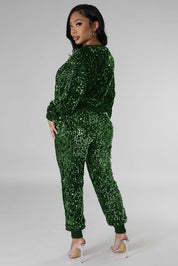 Women's Long Sleeve Sequin Two-Piece Pant Set