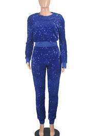 Women's Sequin Long Sleeve Two-Piece Pant Set