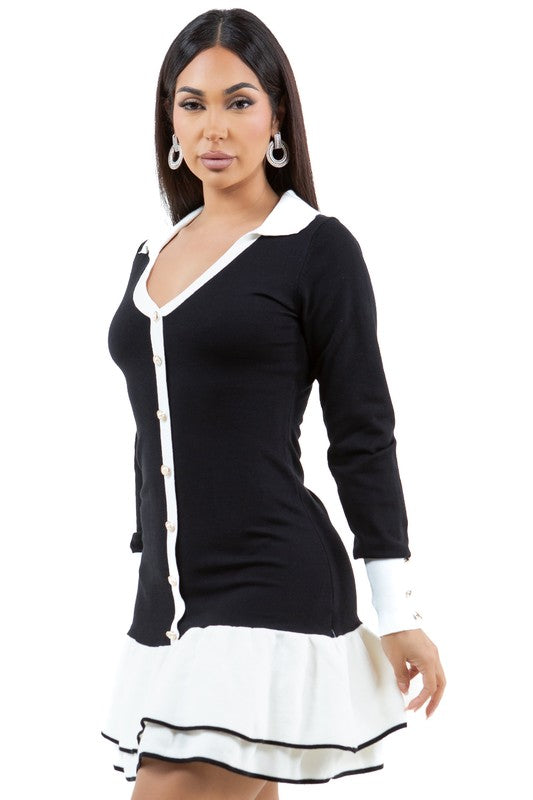 Women's Long Sleeve V-Neck Sweater Dress