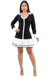 Women's Long Sleeve V-Neck Sweater Dress