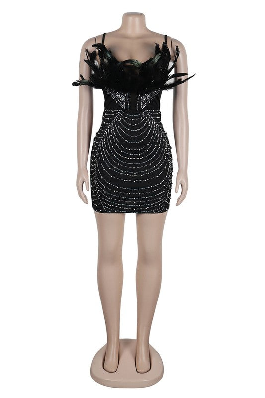 Women's Body-Con Mini Dress with Feather Details