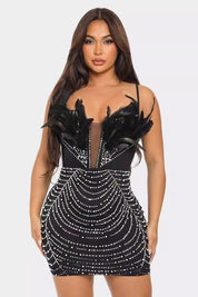 Women's Body-Con Mini Dress with Feather Details