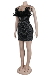 Women's Body-Con Mini Dress with Feather Details