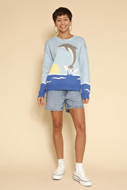 Women's Dolphin Intarsia Knit Sweater