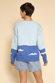 Unisex Knit Sweater with Shark and Sailboat Design