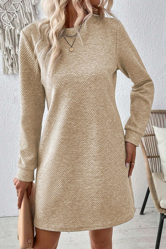 Women's Textured Long Sleeve Shift Dress