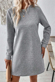 Women's Textured Long Sleeve Shift Dress