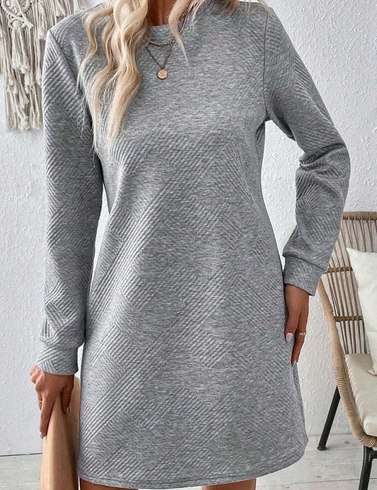 Women's Textured Long Sleeve Shift Dress