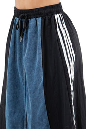 Women's Stretch Denim Long Maxi Skirt with Side Straps