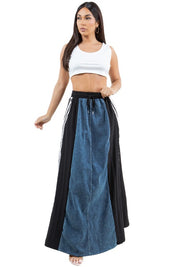 Women's Stretch Denim Long Maxi Skirt with Side Straps