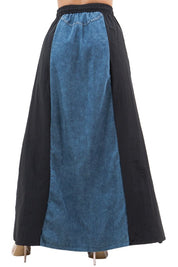 Women's Stretch Denim Long Maxi Skirt with Side Straps