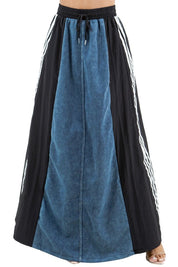 Women's Stretch Denim Long Maxi Skirt with Side Straps