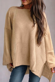 Women's Loose Fit Cable Knit Sweater with Side Slits