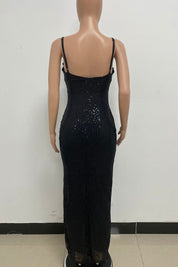 Women's Sleeveless Sequin Maxi Dress with Open Side