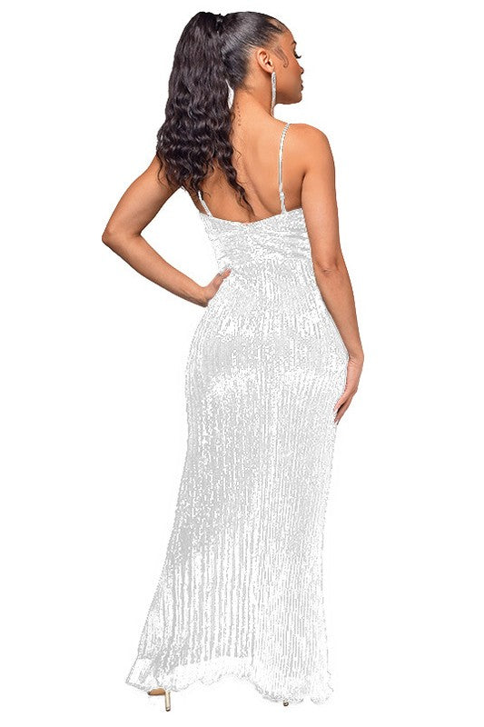 Women's Sleeveless Sequin Maxi Dress with Open Side