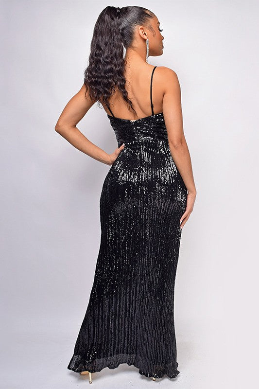 Women's Sleeveless Sequin Maxi Dress with Open Side