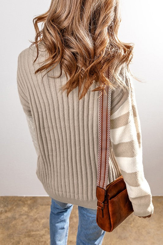 Women's Colorblock Cable Knit Crew Neck Sweater