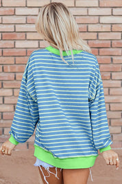 Women's Striped Contrast Trim High Low Pullover Sweatshirt