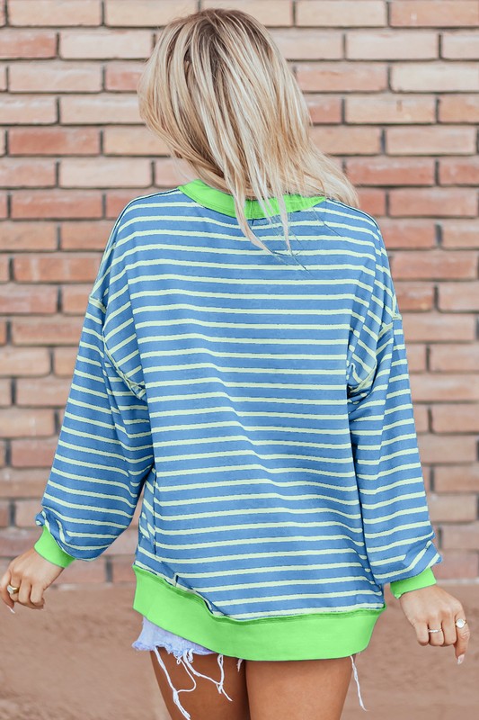 Women's Striped Contrast Trim High Low Pullover Sweatshirt