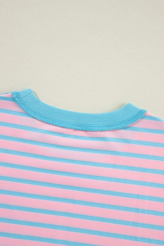 Women's Striped Contrast Trim High Low Pullover Sweatshirt