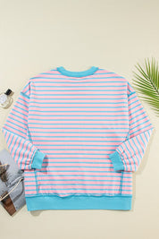 Women's Striped Contrast Trim High Low Pullover Sweatshirt