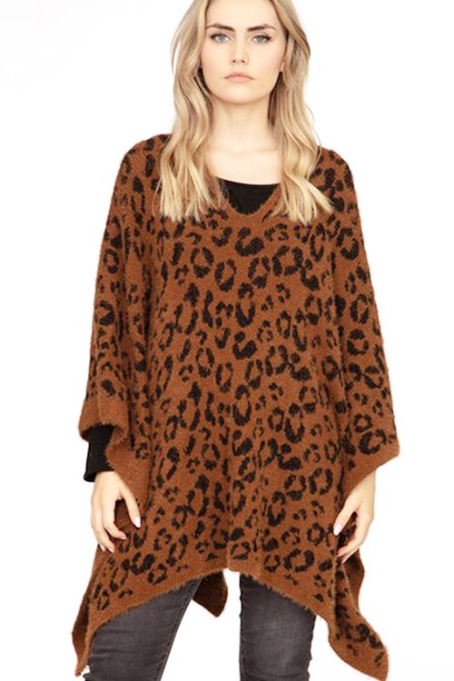 Women's Leopard Print Intarsia Poncho