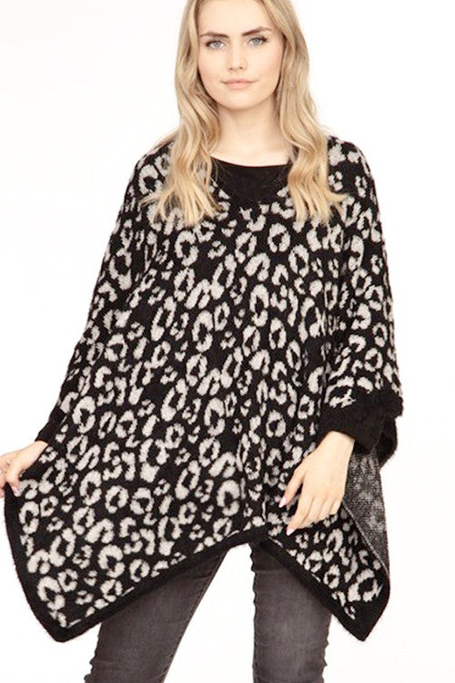 Women's Leopard Print Intarsia Poncho