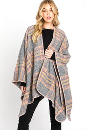 Women's Oversized Plaid Print Ruana Cardigan