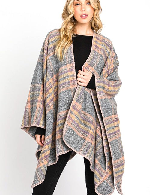 Women's Oversized Plaid Print Ruana Cardigan