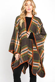 Women's Oversized Plaid Print Ruana Cardigan