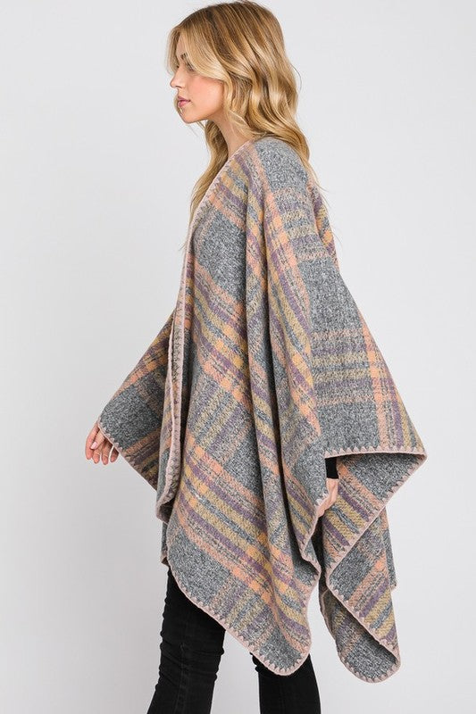 Women's Oversized Plaid Print Ruana Cardigan