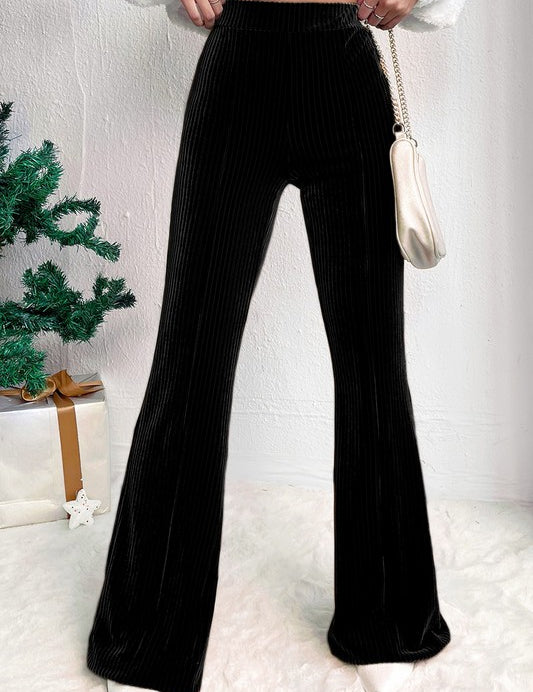 Solid Color High Waist Corduroy Flare Pants