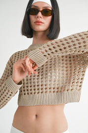 Women's Round Neck Knitted Crop Sweater Top