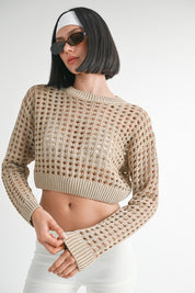 Women's Round Neck Knitted Crop Sweater Top