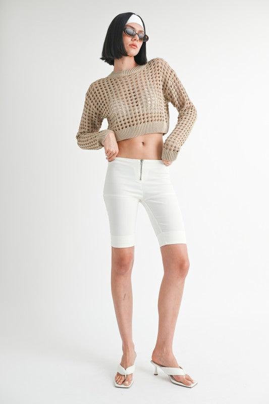 Women's Round Neck Knitted Crop Sweater Top