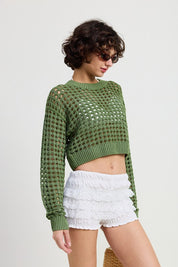 Women's Round Neck Knitted Crop Sweater Top