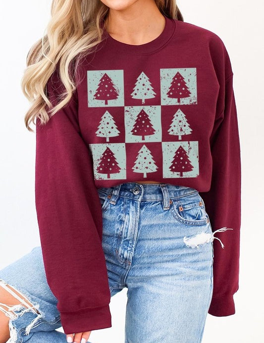 Unisex Checkered Christmas Tree Graphic Sweatshirt