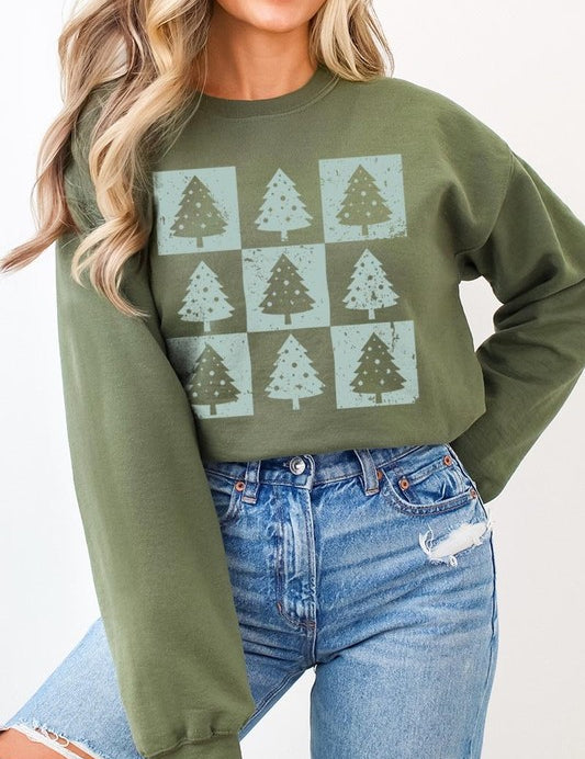 Unisex Checkered Christmas Tree Graphic Sweatshirt