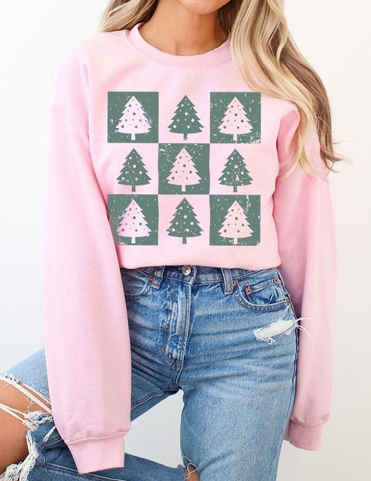 Unisex Checkered Christmas Tree Graphic Sweatshirt