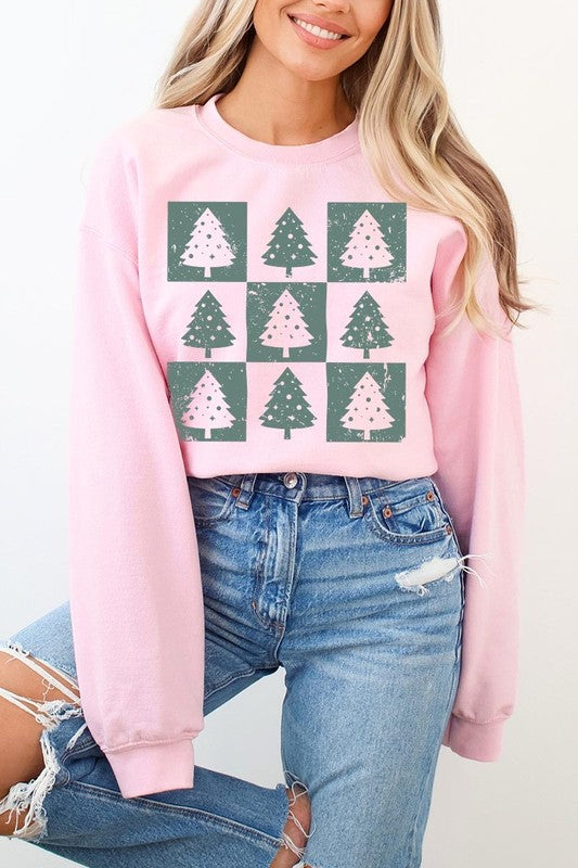 Unisex Checkered Christmas Tree Graphic Sweatshirt