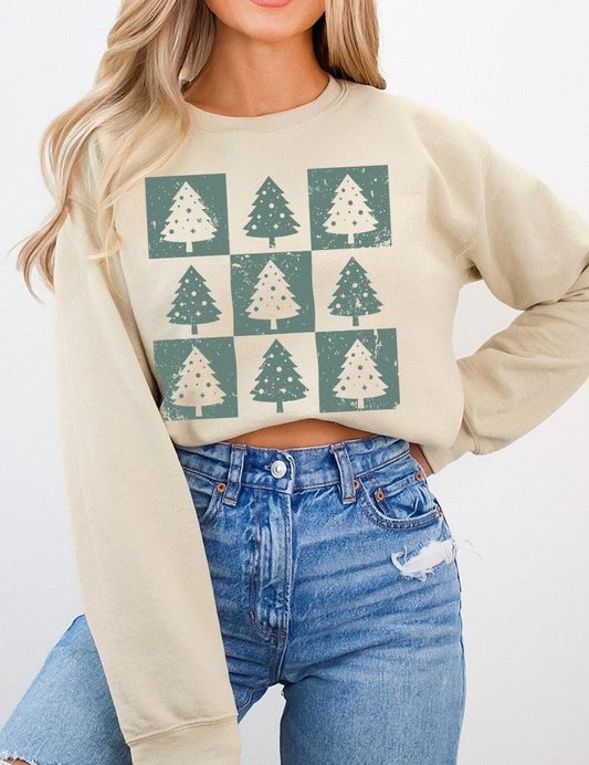 Unisex Checkered Christmas Tree Graphic Sweatshirt