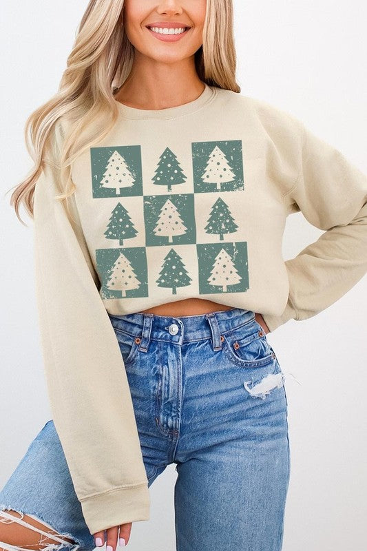 Unisex Checkered Christmas Tree Graphic Sweatshirt