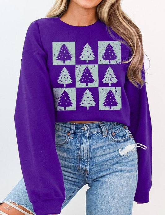 Unisex Checkered Christmas Tree Graphic Sweatshirt