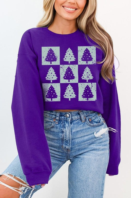 Unisex Checkered Christmas Tree Graphic Sweatshirt