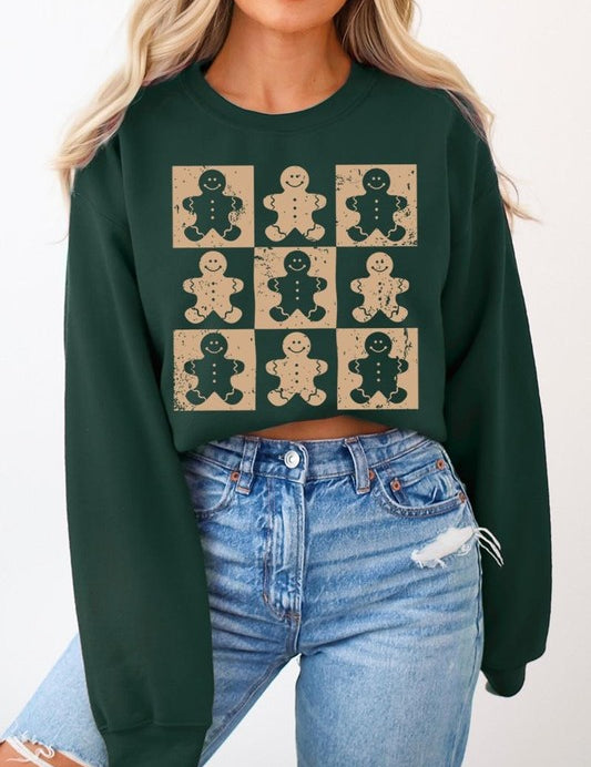 Unisex Checkered Gingerbread Man Graphic Fleece Sweatshirt